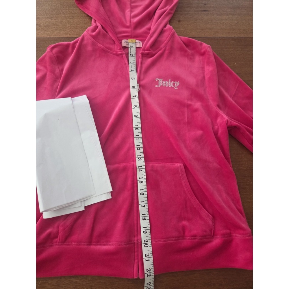Juicy Couture Velour Hoodie Full Zip Jacket Rhinestone Logo Women's XL Pink - Picture 6 of 10